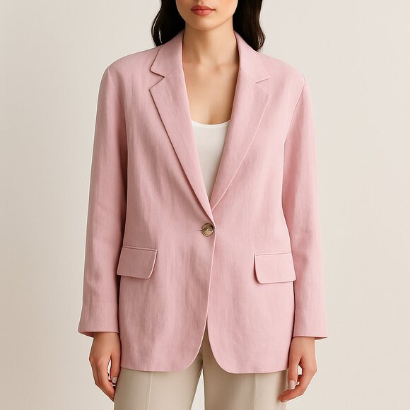 ZARA Pale Pink One Button Blazer Linen Blend Suit Jacket Women’s Size XS - Picture 1 of 10